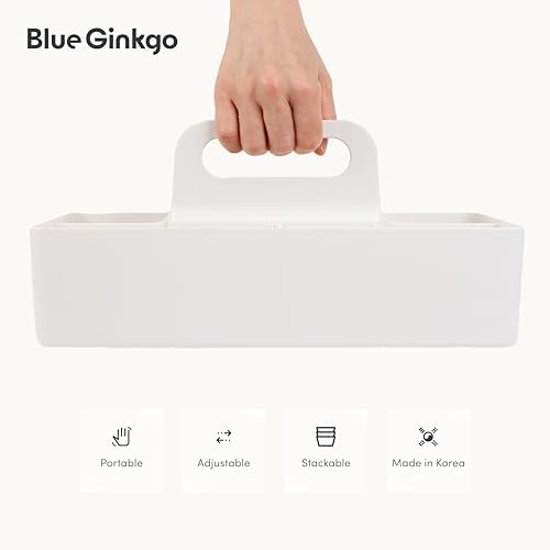 BLUE GINKGO Stackable Organizer Caddy - Korean Made White Long Rectangle