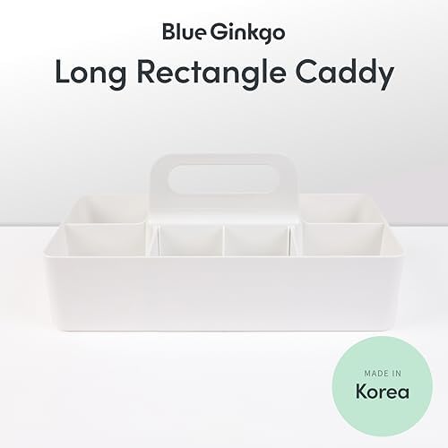 BLUE GINKGO Stackable Organizer Caddy - Korean Made White Long Rectangle
