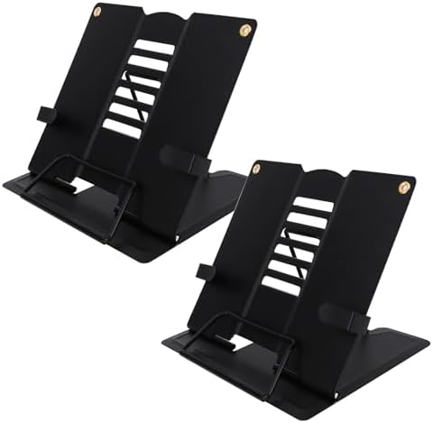 2 Pack Adjustable Metal Book Stand with Page Clips
