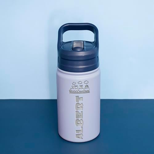 Custom Kids Water Bottle with Engraved Name and Icon 12 oz Sky Blue