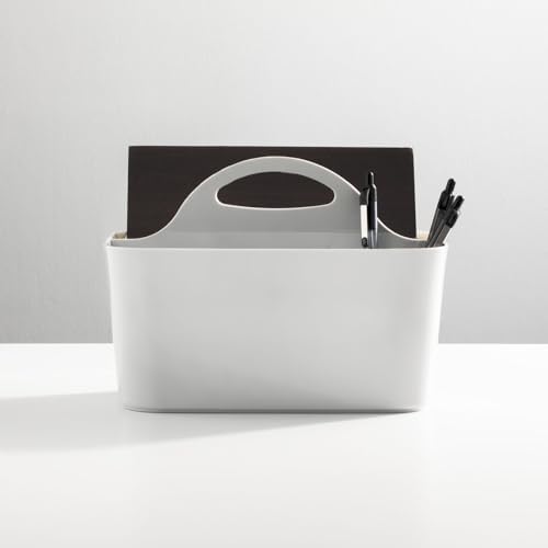 mDesign 2 Pack Light Gray Plastic Storage Tote with Handle