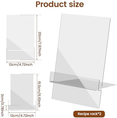 2Pcs Acrylic Cookbook Stand with Folding and Adjustable Design