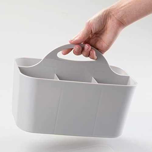 mDesign 2 Pack Light Gray Plastic Storage Tote with Handle