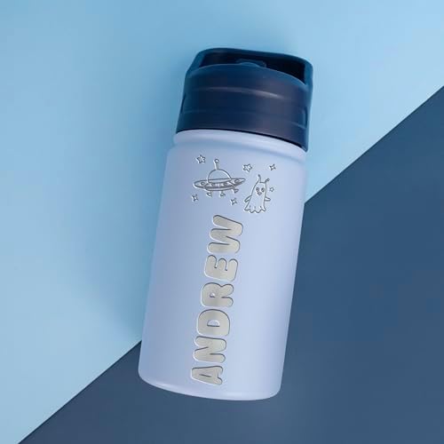 Custom Kids Water Bottle with Engraved Name and Icon 12 oz Sky Blue