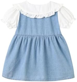 Toddler Girls Denim Puff Sleeve Summer Party Dress
