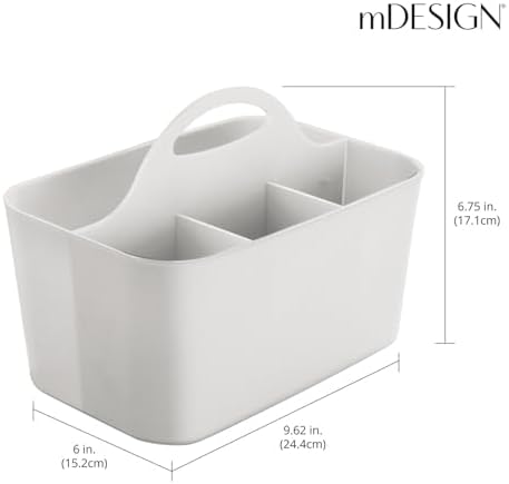mDesign 2 Pack Light Gray Plastic Storage Tote with Handle