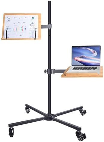 Adjustable Rolling Book Stand with Laptop Holder and 4 Wheels