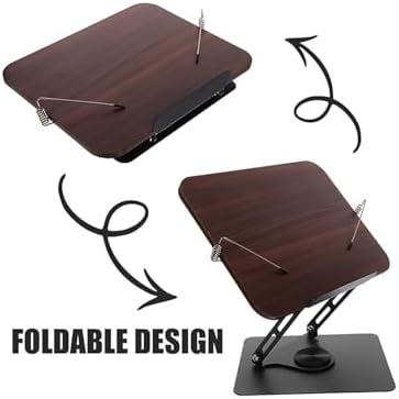 Adjustable Book Stand with 360 Swivel Base - Black