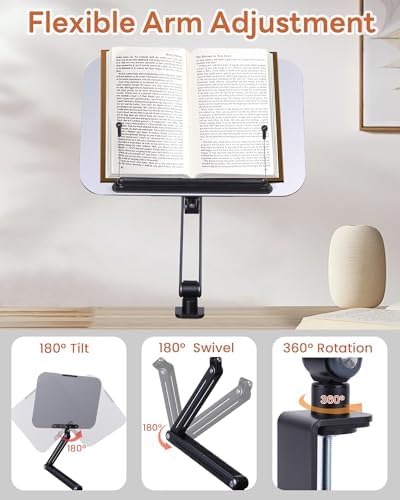 ASIEIT Adjustable Book Stand with Clamp 20 Height 360 Swivel 223 lb Lightweight