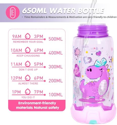YOYTOO 22oz BPA Free Kids Water Bottle with Straw and Lanyard