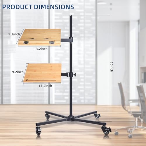 Adjustable Rolling Book Stand with Laptop Holder and 4 Wheels
