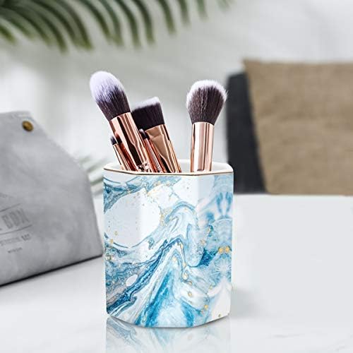 WAVEYU Blue Marble Pencil Holder for Desk