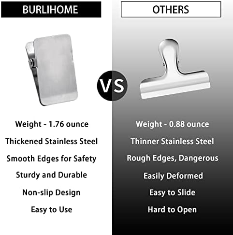 BURLIHOME Stainless Steel Chip Clips 6Pack for Paper Food Photo