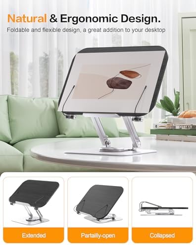 Adjustable Book Stand with 360 Rotating Base and Page Clips 1