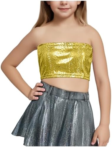 Kids Girls Shiny Dance Crop Tops for Performance Costume