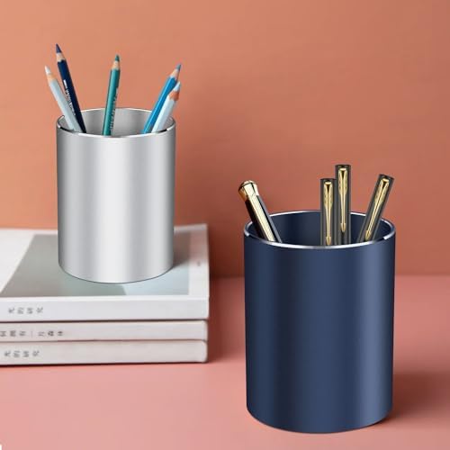 Aluminum Alloy Waterproof Pen Holder - Modern Minimalist Desk Organizer Blue 1