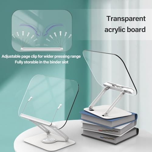 BYMECOST Acrylic Book Stand with 360 Rotating Base and Elastic Page Clips
