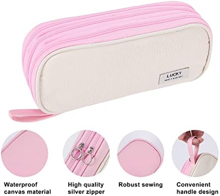 Tergopa Big Pencil Case with Handle and Zipper - Light Pink