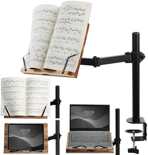 Navaris Acacia Wood Book Stand with Clamp