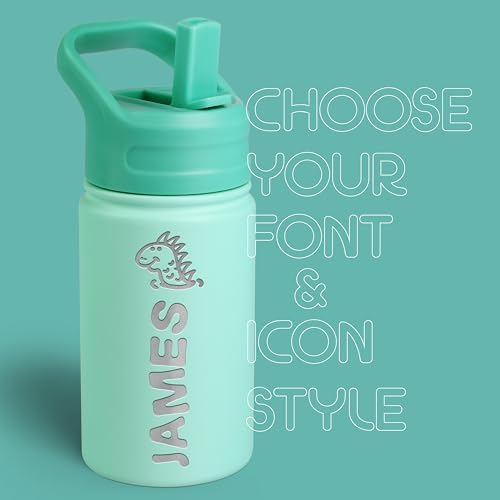 Personalized Kids Water Bottle with Name Icon - 12 oz Teal