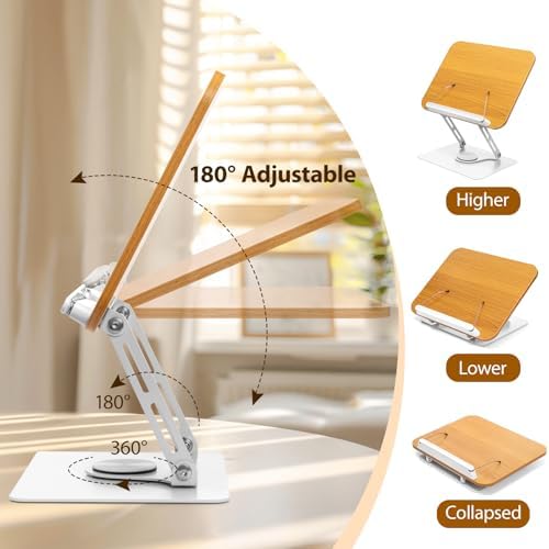 SJEhome Foldable Book Stand - 360 Rotate Wooden Reading Holder