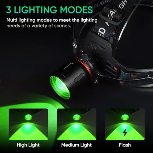 WINDFIRE Green Light LED Flashlight Headlamp with Zoom and Picatiny Mount 1