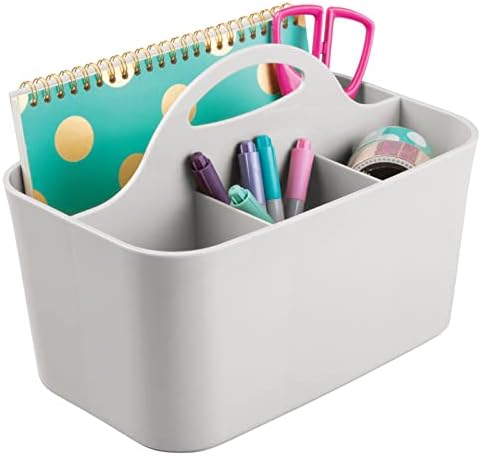mDesign 2 Pack Light Gray Plastic Storage Tote with Handle