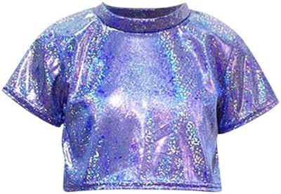 Beessbest Girl Shiny Crop Top Dance Costume