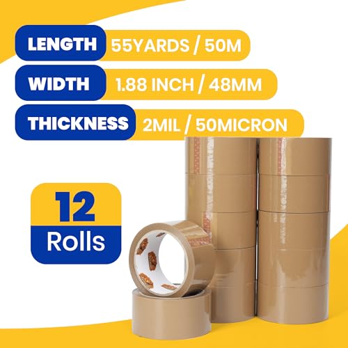 Brown Packing Tape 12 Rolls Heavy Duty Refills