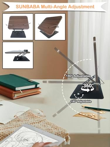 Adjustable Book Stand with 360 Swivel Base - Black