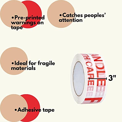 Fragile Packaging Tape Rolls Preprinted 3 Inch x 110 Yards Pack of 6