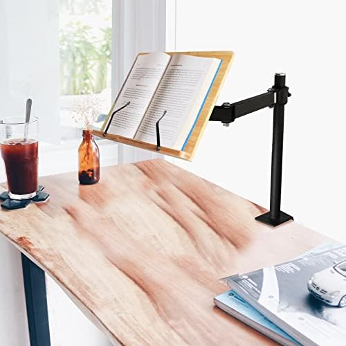 Bamboo Book Stand with Clamp and Page Clips