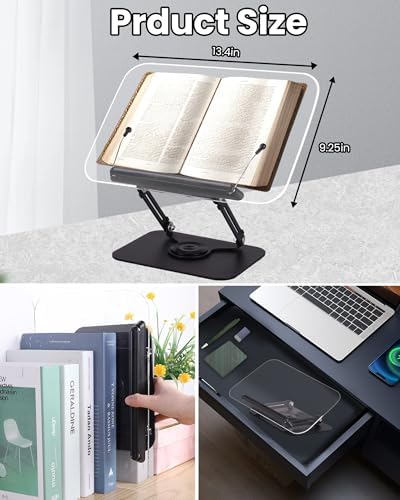 ASIEIT Book Stand 360 Swivel Height Adjustable Foldable Portable