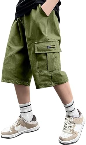 Boys Baggy Cargo Shorts with Flap Pockets and Letter Patches