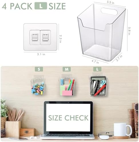 Clear Adhesive Wall Storage Bins 4 Pack