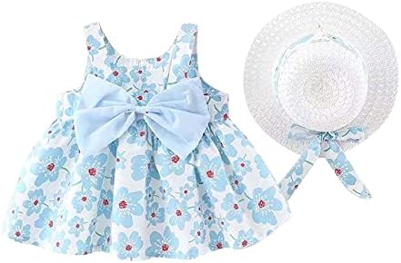 Infant Girl Summer Sleeveless Sundress with Straw Hat Set