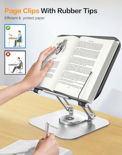 Adjustable Book Stand with 360 Rotating Base and Page Clips 1