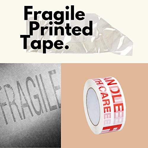Fragile Packaging Tape Rolls Preprinted 3 Inch x 110 Yards Pack of 6