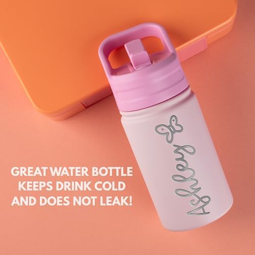 Personalized Kids Water Bottle with Name Icon - 12 oz Pink