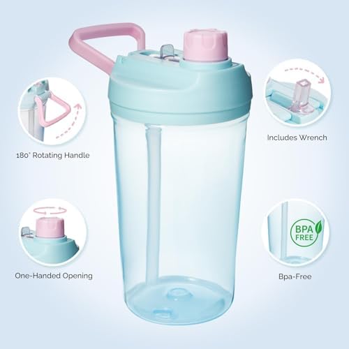 Kerilyn 12oz Leak-Proof Kids Water Bottle with Straw and Handle BLUE 1