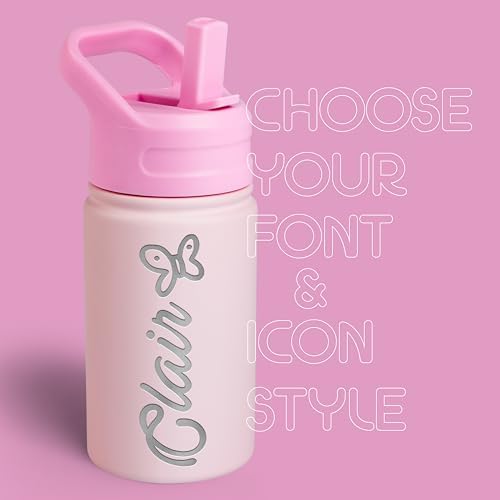 Personalized Kids Water Bottle with Name Icon - 12 oz Pink