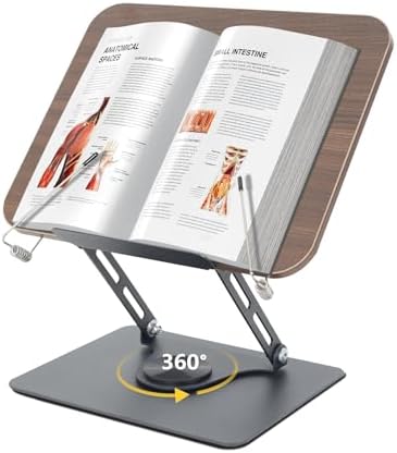 Adjustable Book Stand with 360 Swivel Base - Black
