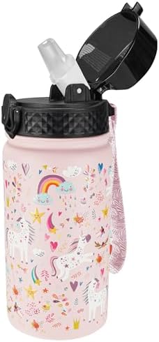 GOPPUS Kids Water Bottle with Straw Lid - 14 Oz Stainless Steel Travel Bottle