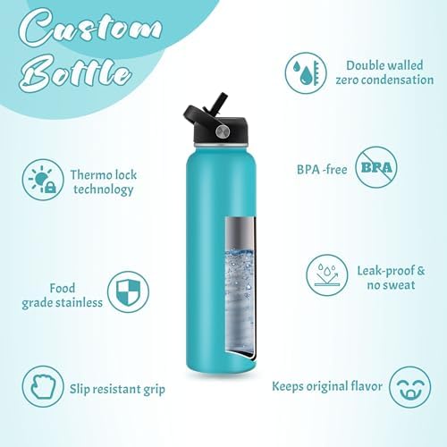 Kuppi Custom Water Bottle with Name and Text Straw 40oz