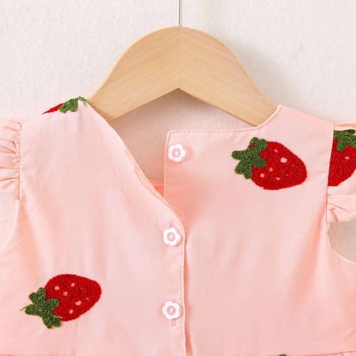 Toddler Girls Strawberry Embroidered Cotton Sundress