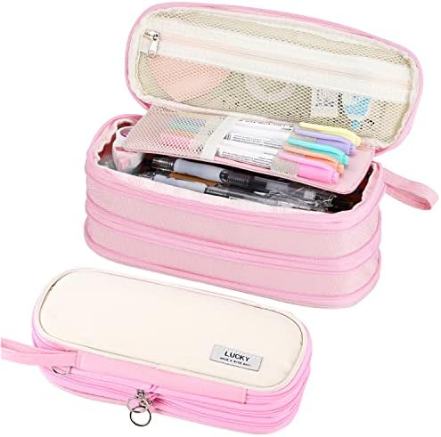 Tergopa Big Pencil Case with Handle and Zipper - Light Pink