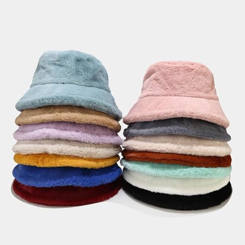 Faux Fur Winter Bucket Hat for Women Men