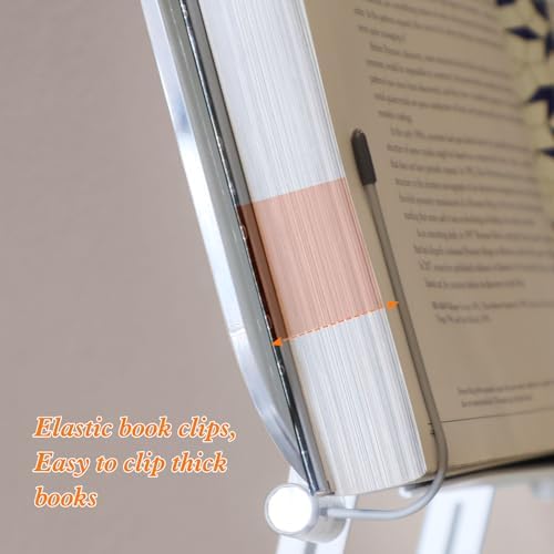 Adjustable Book Stand with 360 Rotating Base and Page Clips