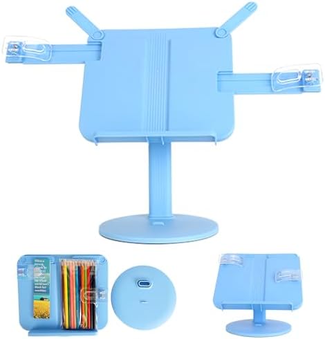 AssHMKIT Kids Book Stand with Page Clips and Foldable Design Blue