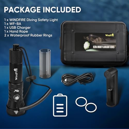 WINDFIRE 4 Modes Diving Flashlight with IPX8 Waterproof